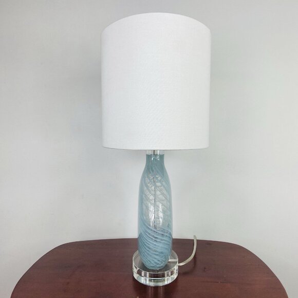 Uttermost Aquata Table Lamp Blue Swirl Art Glass 23” Large Coastal Modern - Picture 6 of 9